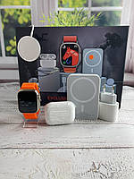 Набор 6 в 1 Смарт часы SmartWatch Ultra Наушники Airpods Magsafe Блок питания безпроводная зарядка + кабеля