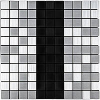 3Д-плитка алюмінієва на самоклейці Срібна з чорним мозаїка 300х300х3мм панелі для декору стін