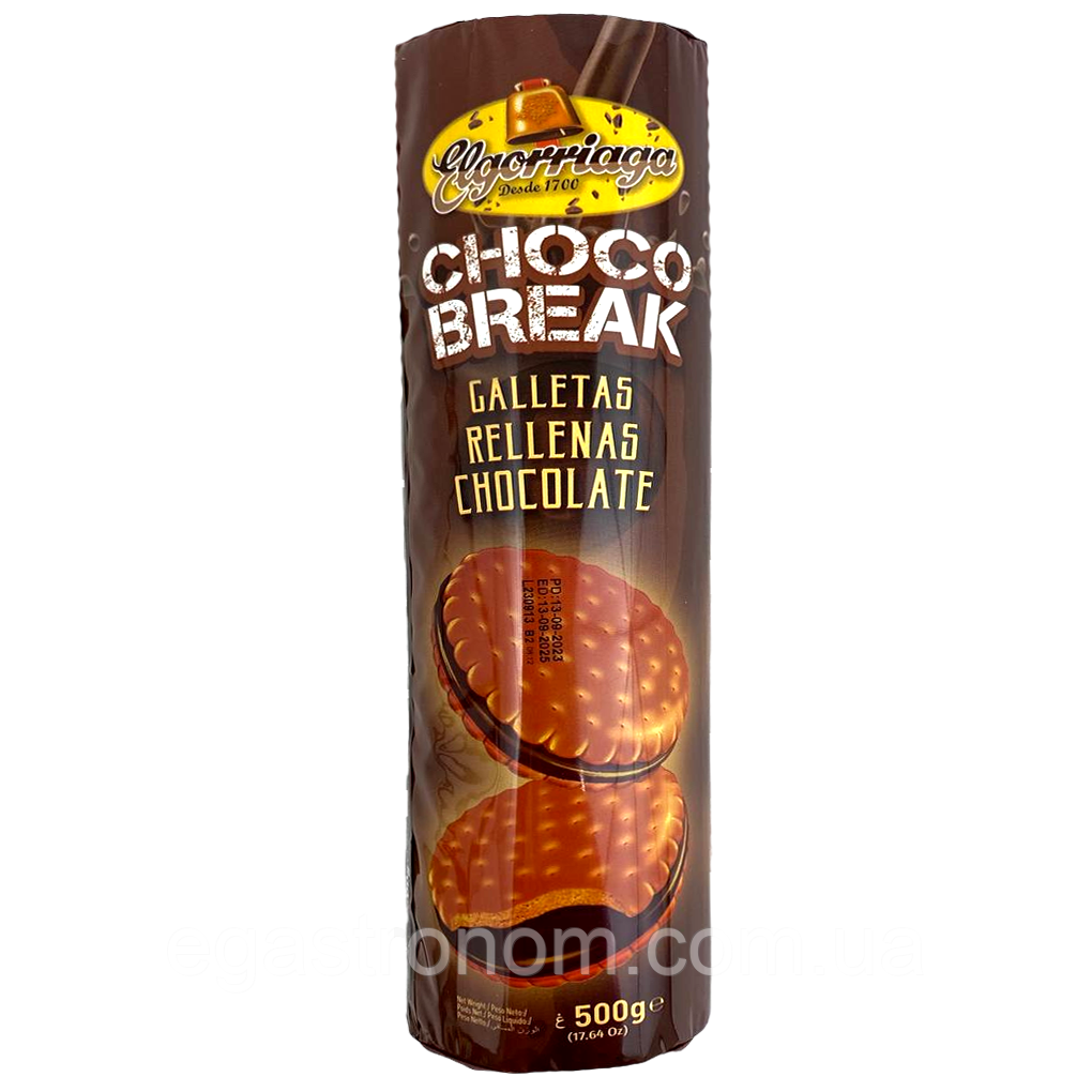 Печиво з шоколадною начинкою Елгорріага Elgorriaga chocobreak 500g 15шт/ящ (Код: 00-00015891)