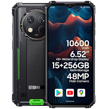 Протиударний телефон захищений водонепроникний смартфон iHunt Titan P15000 Ultra Green - 8/256 Гб, 10600 мАг