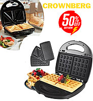 Бутербродница Crownberg 750 Вт Вафельницы мультимейкер 3 в 1 с антипригарными панелями Вафельница