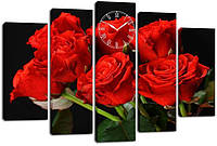 Модульная картина с часами DK Букет из красных роз 80x108см (m5c-chf12)
