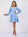 Коктейльне коротке жіноче плаття з пишною юбкою та довгим рукавом, блакитне, фото 4
