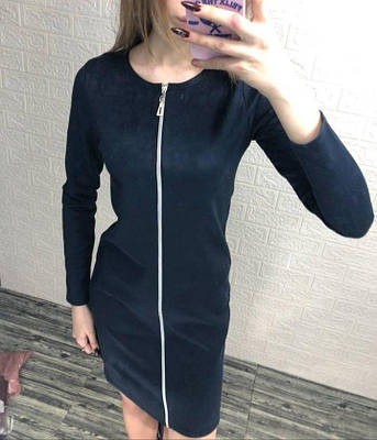 Темно-синя сукня замшева з блискавкою,РОЗМІР ТІЛЬКИ 42