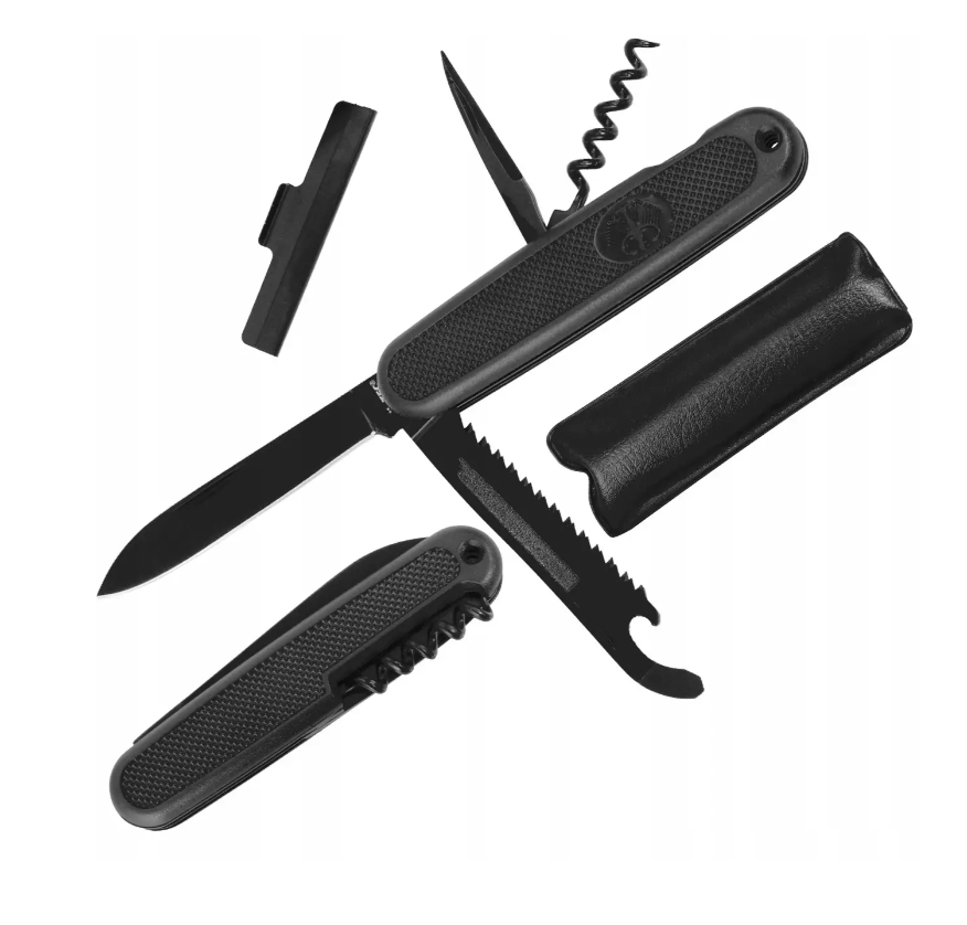 Армійський німецький ніж. Mil-Tec German Old Style Black Мультитул багатофункціональний ніж 7в1 з чохлом 15337050