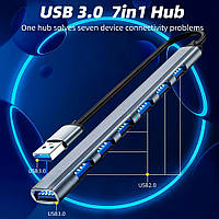 USB-хаб концентратор високошвидкісний 5 Гбіт/с 7 до 1 USB 2.0 - 6 портів та 1 порт - USB 3.0 Сірий