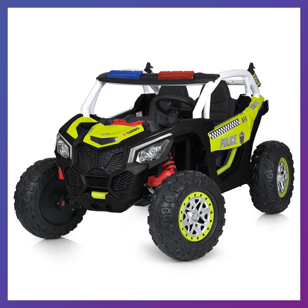 Дитячий електромобіль на акумуляторі двомісний Баггі M 5743 Police з пультом р/у для дітей 3-8 років Зелений, фото 1