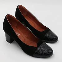 Туфли женские чёрные кожаные классические комбинированные с каблуком 6 сантиметров Polans код-(321)