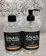 Супер набір для очищення обличчя: Гель для вмивання + Тонік з муцином равлика Livesta.