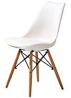 Стул пластиковый с мягким сиденьем на деревянных ножках Пегас Белый для кухни, столовой Eames Микс Мебель