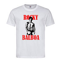 Белая мужская/унисекс футболка С надписью Rocky Balboa (12-18-1-білий)