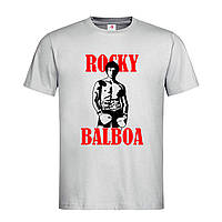 Светло-серая мужская/унисекс футболка С надписью Rocky Balboa (12-18-1-світло-сірий меланж)