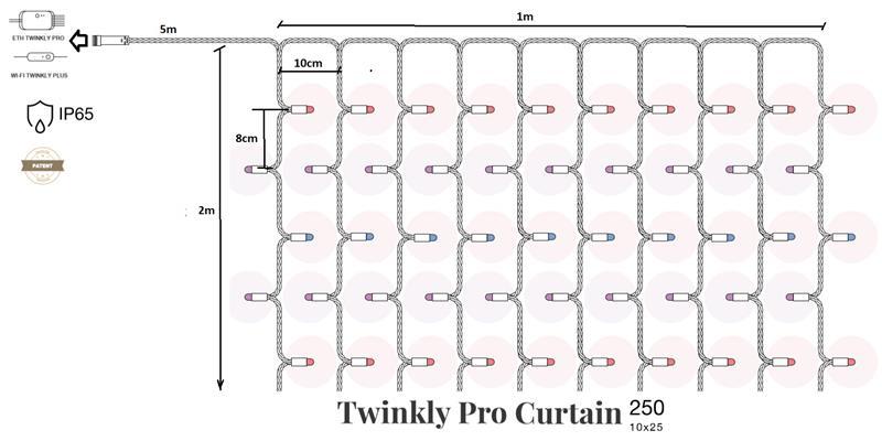 Smart LED Гірлянда Twinkly Pro Curtain RGBW 250 (10 по 25), IP65, AWG22 PVC Rubber чорний