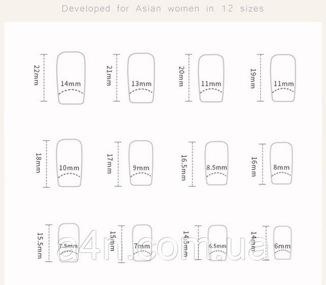 Накладные ногти - Интернет-магазин A4N Размеры накладных ногтей