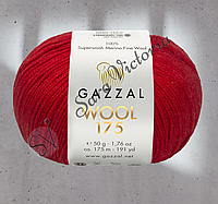 Червона пряжа 100% вовна мериноса Gazzal Wool 175 (газал вул 175) 338 червоний