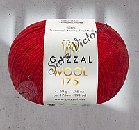 Красная пряжа 100% шерсть мериноса Gazzal Wool 175 (газал вул 175) красный 338