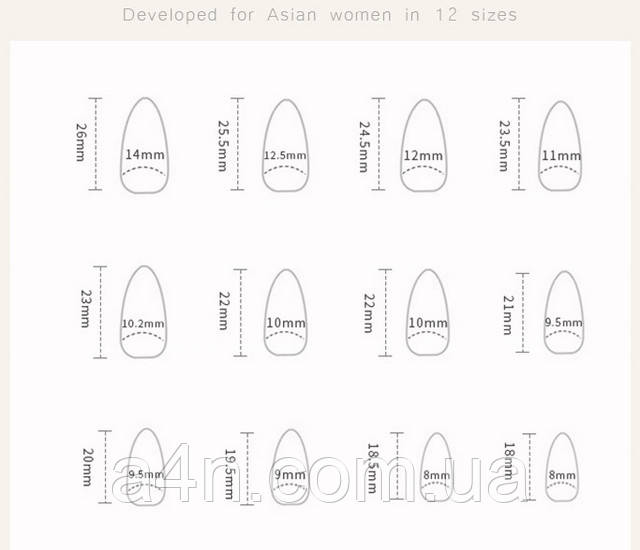 Накладные ногти - Интернет-магазин A4N Размеры накладных ногтей