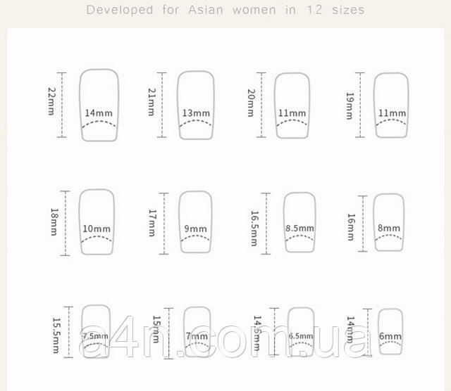 Накладные ногти - Интернет-магазин A4N Размеры накладных ногтей