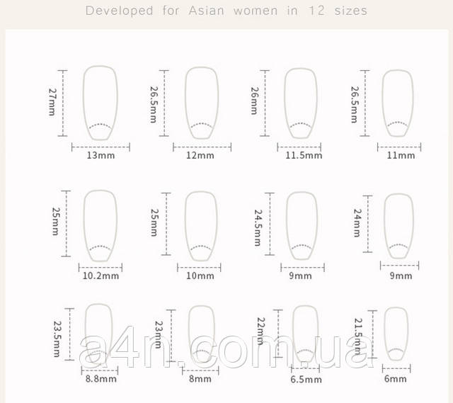 Размеры накладных ногтей