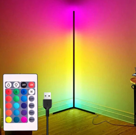 Світлодіодний кутовий RGB торшер підлоговий, LED світильник з пультом та регулюванням яскравості 150см