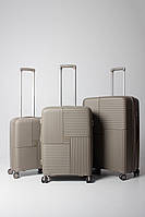 Набор из 3х чемоданов Франция полипропилен с расширением большой средний малый (L M S) бежевый |Snowball 20403