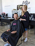 Пеньюар перукарський з вашим Логотипом 25 см, з отворами для рук Vsetex Чорний | Накидка для клієнта, фото 5