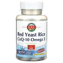 Червоний ферментований рис KAL "Red Yeast Rice CoQ-10 Omega 3" з коензимом Q10 та омега-3 (60 гелевих капсул)
