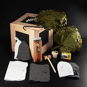 Подарунковий набір для сауни та лазні чоловічий в дерев'яному ящику з ломом "Лазня"