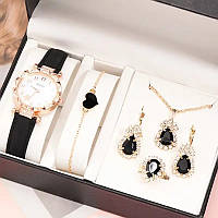 Стильный набор из 5 женских украшений: часы, колье, кольцо, браслет и серьги
