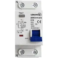 Дифференциальный автомат Lemanso 4.5KA 1п+н 20A 30mA RCBO LBO45