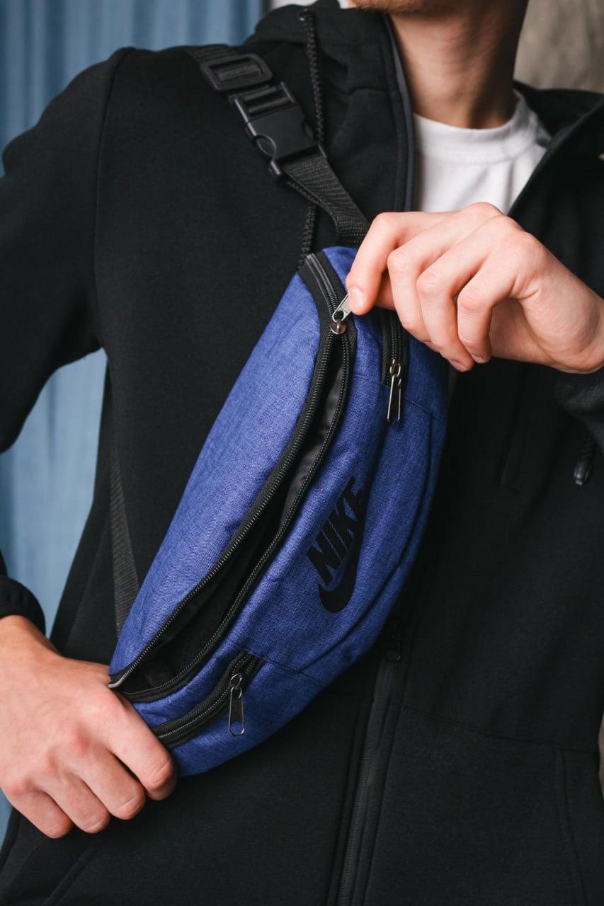 Сумка через плече на пояс Nike синя бананка текстильна найк сумка поясна спортивна, фото 1