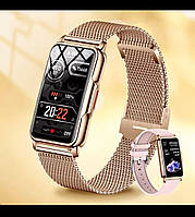 Золотые Смарт-часы для женщин, полный сенсорный экран, Bluetooth-звонок, IP67, водонепроницаемые женские часы.