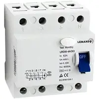 Дифференционное реле Lemanso 4п 40A 30mA RCCB LRC60 (ПЗВ)