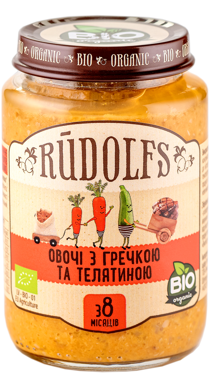 Пюре Rudolfs Овочі і гречка з телятиною від 8 місяців органічне 190 гр