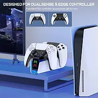 Станція для PlayStation 5 PS5 DualSense на 2 геймпади з LED RGB підсвічуванням Білий p1