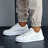 Універсальні білі прошиті шкіряні кеди натуральна шкіра флотар, фото 3