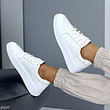 Універсальні білі прошиті шкіряні кеди натуральна шкіра флотар, фото 5