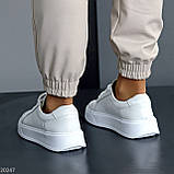 Універсальні білі прошиті шкіряні кеди натуральна шкіра флотар, фото 6