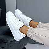 Універсальні білі прошиті шкіряні кеди натуральна шкіра флотар, фото 8