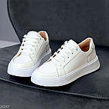 Універсальні білі прошиті шкіряні кеди натуральна шкіра флотар, фото 9