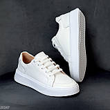 Універсальні білі прошиті шкіряні кеди натуральна шкіра флотар, фото 10