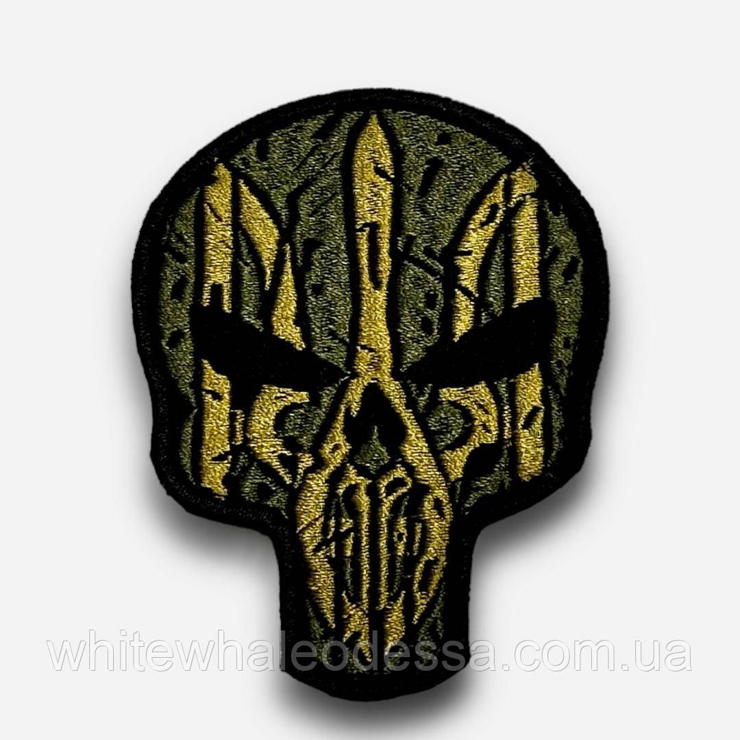 Шеврон ліпучці Каратель Тризуб олива / Нашивка Punisher