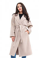 Пальто женское демисезонное, кашемировое, шерстное, однотонное, Бежевый, 44