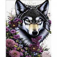 Набір для творчості алмазна вишивка картина мозаїка Вовк у квіточках  розміром 30х40 см HEG86059