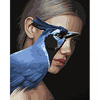 Живопис розпис картина за номерами Дівчина та синій птах  розміром 40х50 см GS1264 без лаку