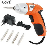 Аккумуляторный мини шуруповерт TUOYE Cordless Screwdriver электрическая отвертка + биты в комплекте