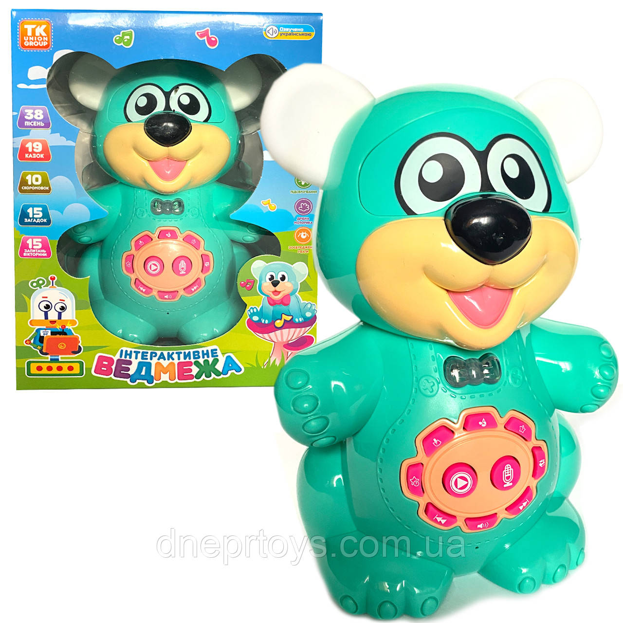 Інтерактивне ведмежа TK Group, укр мова, пісні, казки, скоромовки, загадки, вікторина, підсвічування, запис голосу, сенсорні, фото 1