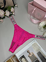 Трусы стринги со стразами Victoria secret Logo Shine Strap Thong Panty L, Малиновый