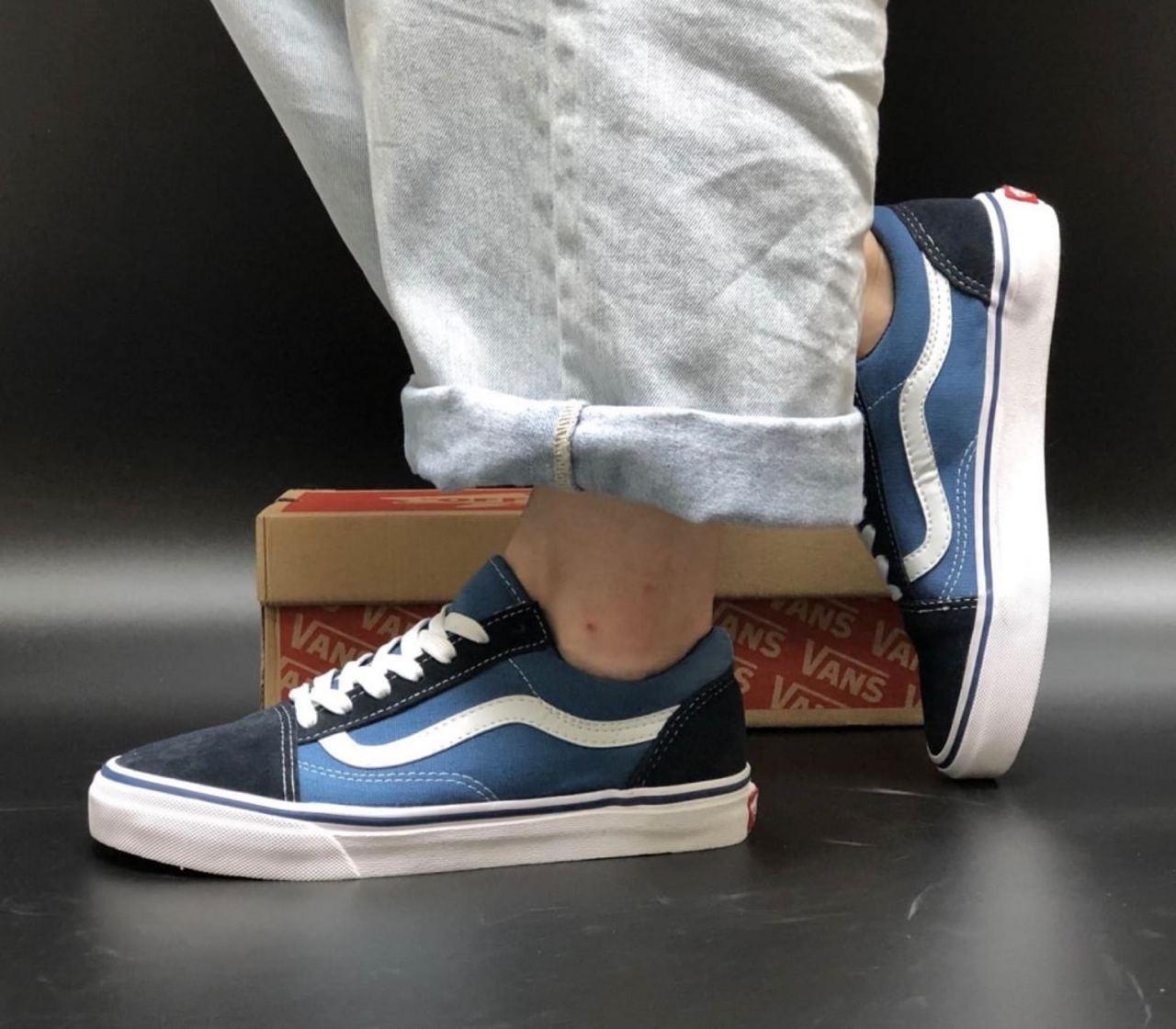 Жіночі кеди Vans Old Skool Blue White кросівки Ванс Олд Скул синьо-білі Унісекс замша текстиль