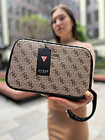 Женская сумка из эко-кожи Guess snapshot бежевая молодежная, брендовая сумка через плечо